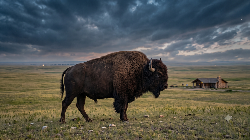 American Bison Standing on a Prairie