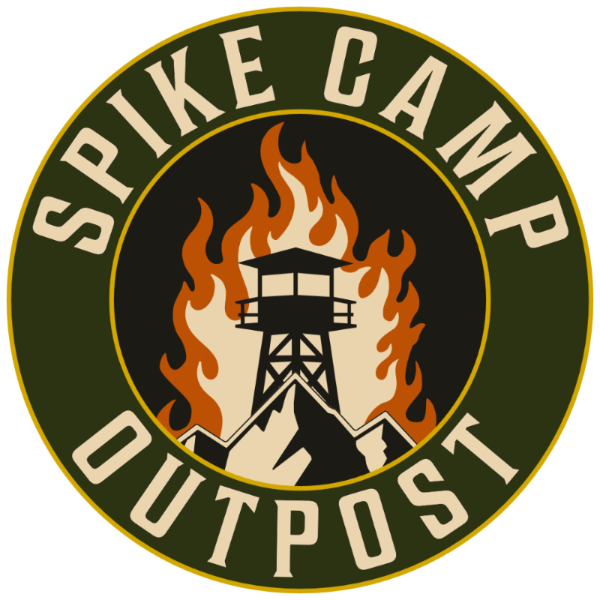 Logo of Spike Camp Outpost with a fire tower silhouette and flames.