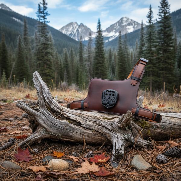 chest rig on a dead branch in the forest